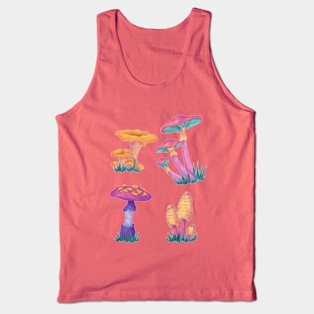 Vintage Colorful Mushrooms - Hippie Art Tank Top by rosiemoonart